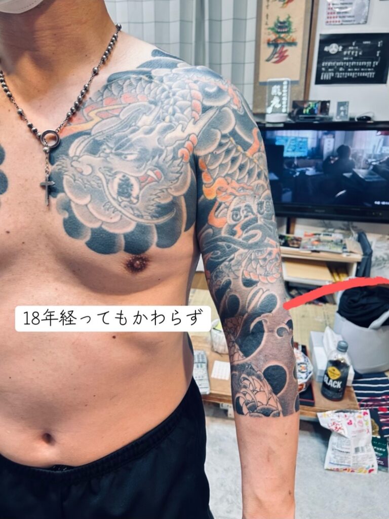 つなぎ目18年経っても #彫彦#手彫り#和彫り#彫京分家#東京 JapaneseTATOOtebori足立区入墨刺青彫物irezumiHorihiko